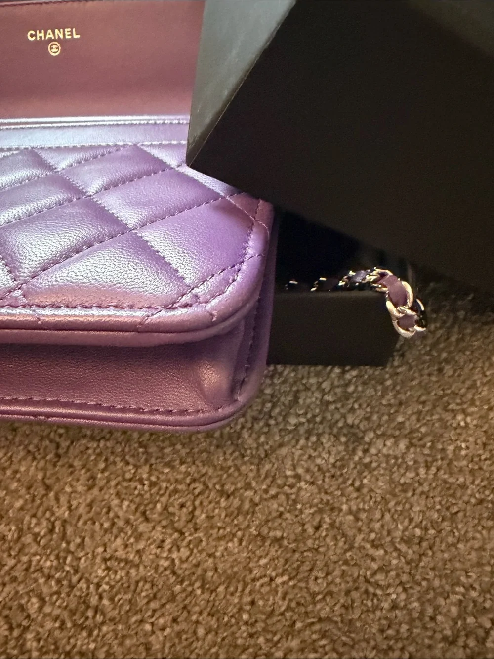 CHANEL Quilted Lambskin Crystal Star Collection Wallet on Chain
